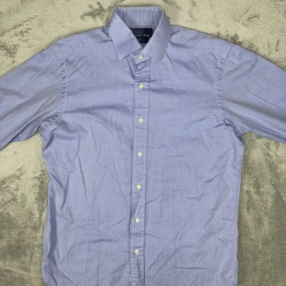 POLO Ralph Lauren Regent Custom‎ Fit Button Up Shirt Mens Size 15 32/33 Blue VTG